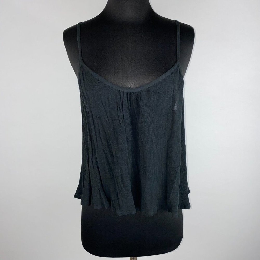 Mossimo Supply Co. Juniors L Black Flowy Slightly Cropped Tank Top Keyhole Back